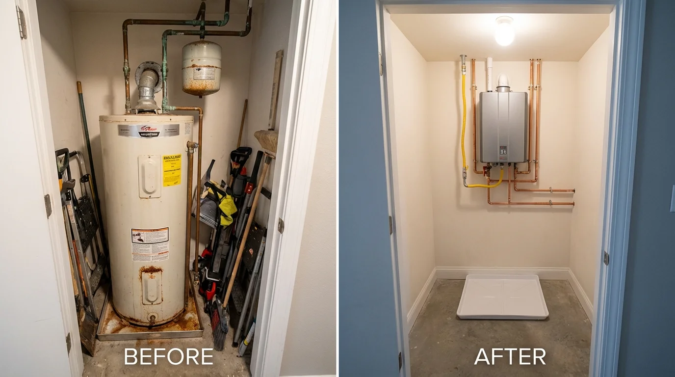 Tank water heater versus wall-mounted tankless unit comparison for Berea, OH homeowners