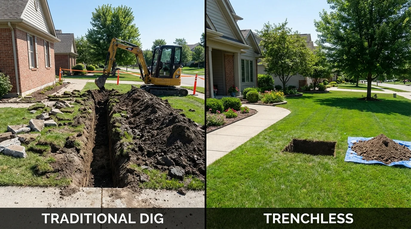 Trenchless sewer repair with minimal yard damage versus traditional excavation in Berea, OH